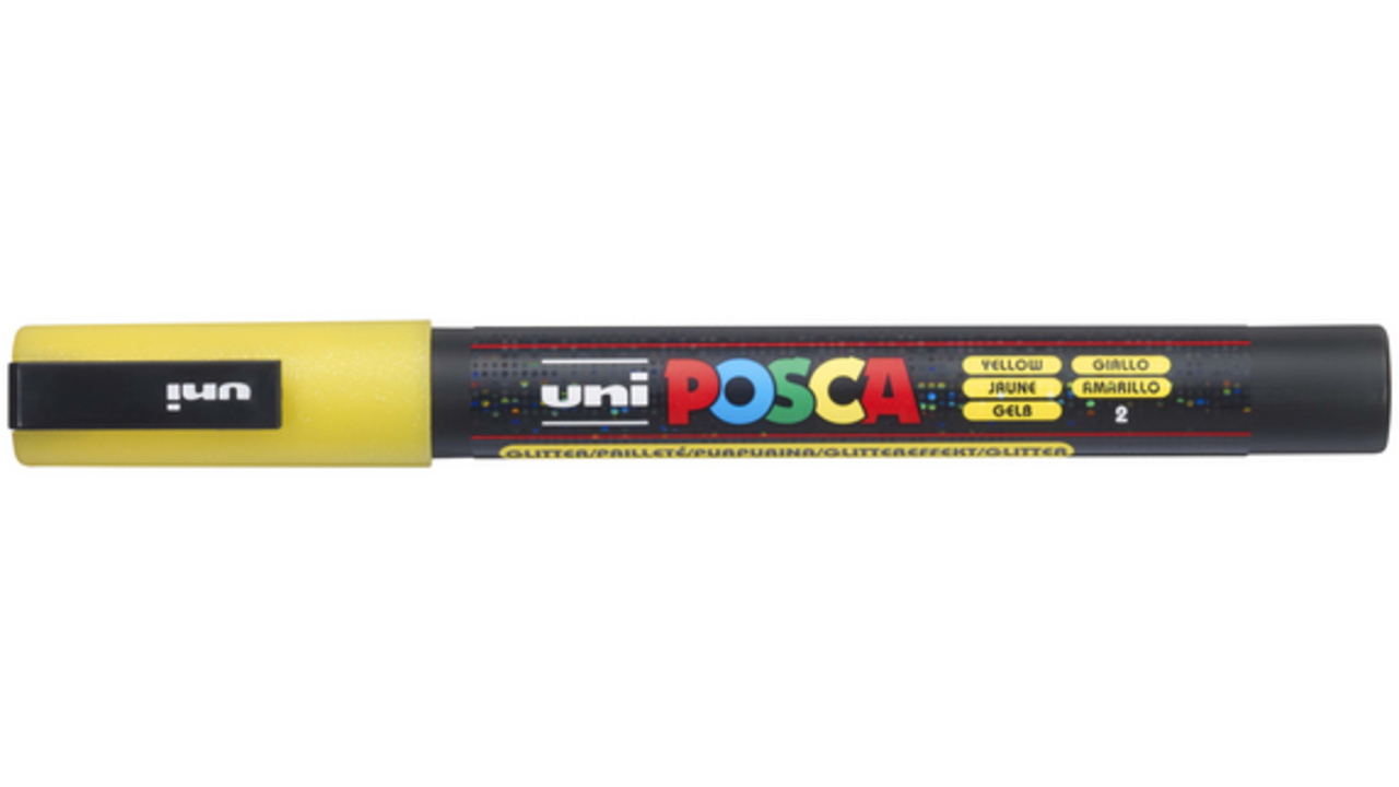Verfstift Posca PC3M fijn glitter geel