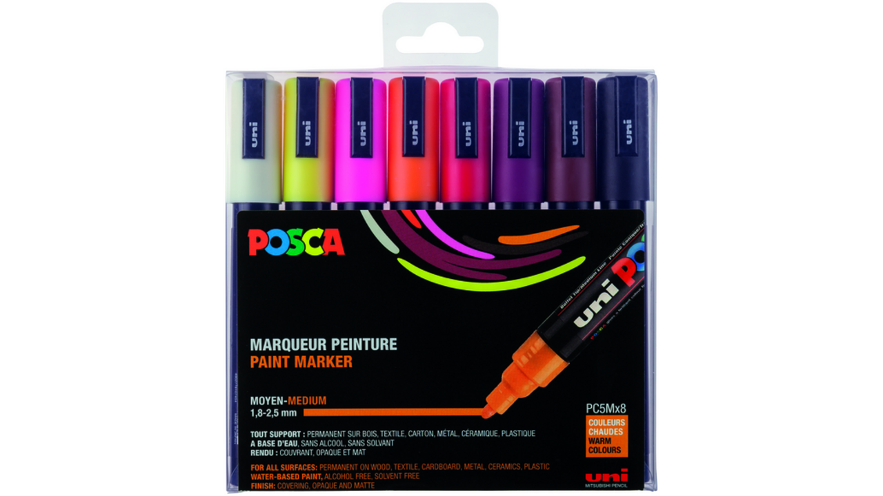 Verfstift Posca PC5M medium warm assorti set à 8 stuks