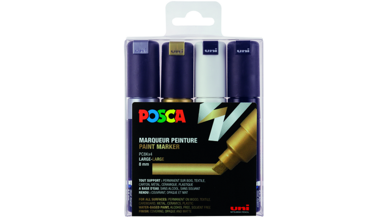 Verfstift Posca PC8K breed schuin assorti set à 4 stuks