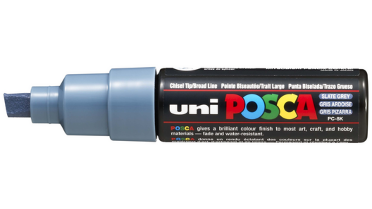 Verfstift Posca PC8K breed schuin leisteengrijs