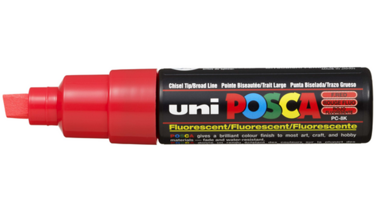 Verfstift Posca PC8K breed schuin fluor rood