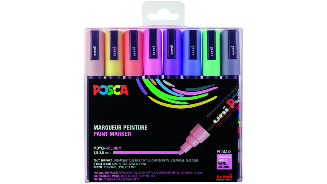 Verfstift Posca PC5M medium pastel assorti set à 8 stuks
