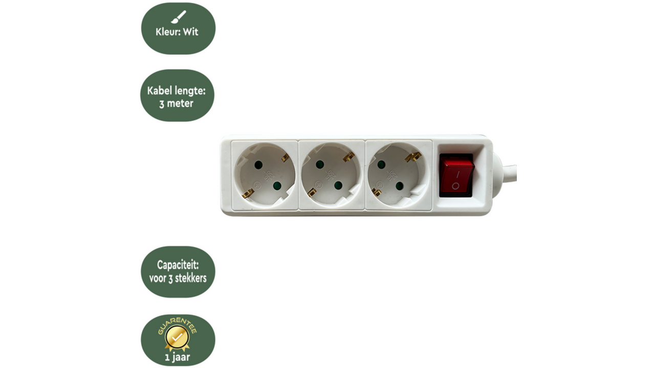 Stekkerdoos BRASQ 3 voudig 3 meter wit