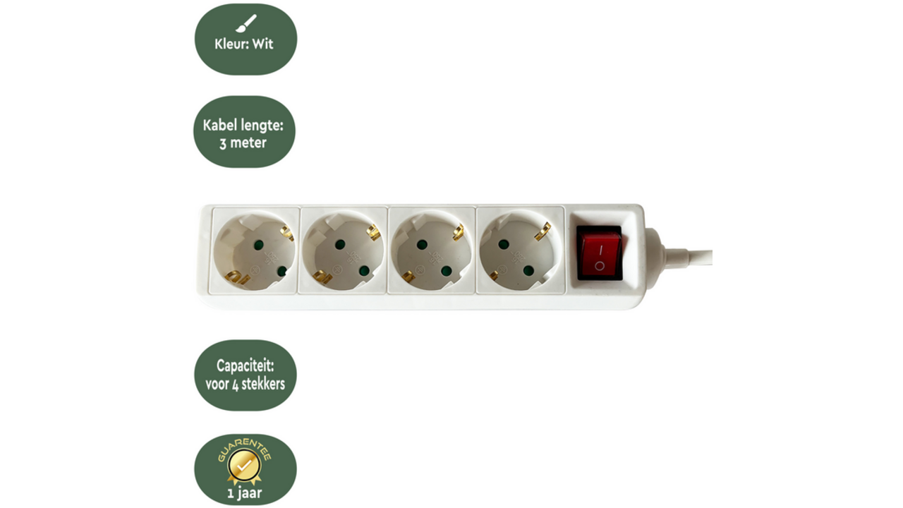 Stekkerdoos BRASQ 4 voudig 3 meter wit