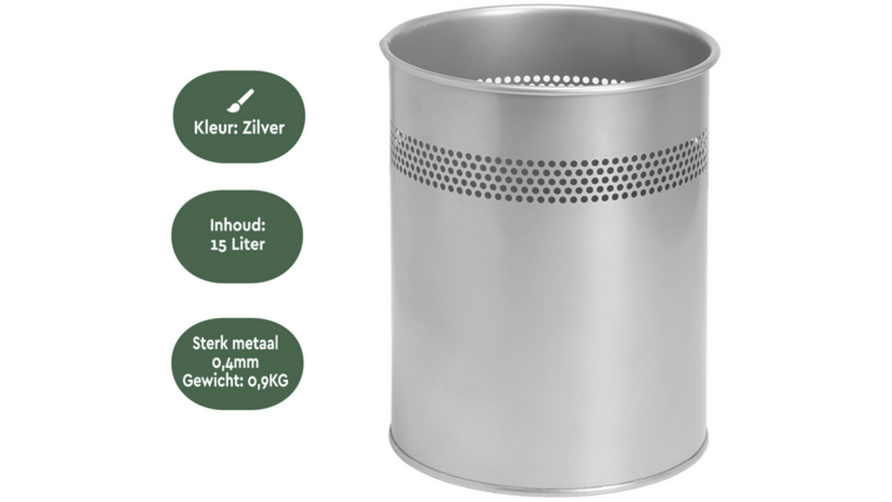 Papierbak BRASQ 15 liter zilver