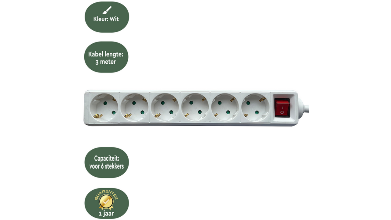 Stekkerdoos BRASQ 6 voudig 3 meter wit