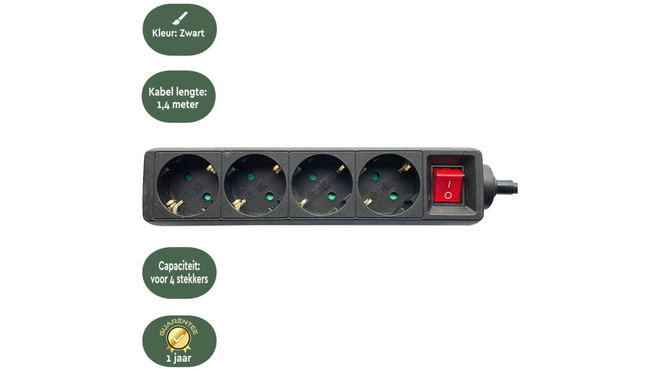 Stekkerdoos BRASQ 4 voudig 1.4 meter zwart