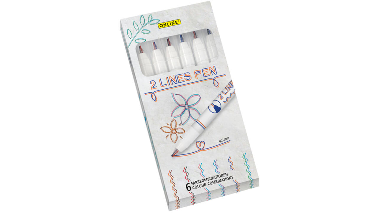 Fineliner Online 2-lijnen assorti doos à 6 stuks