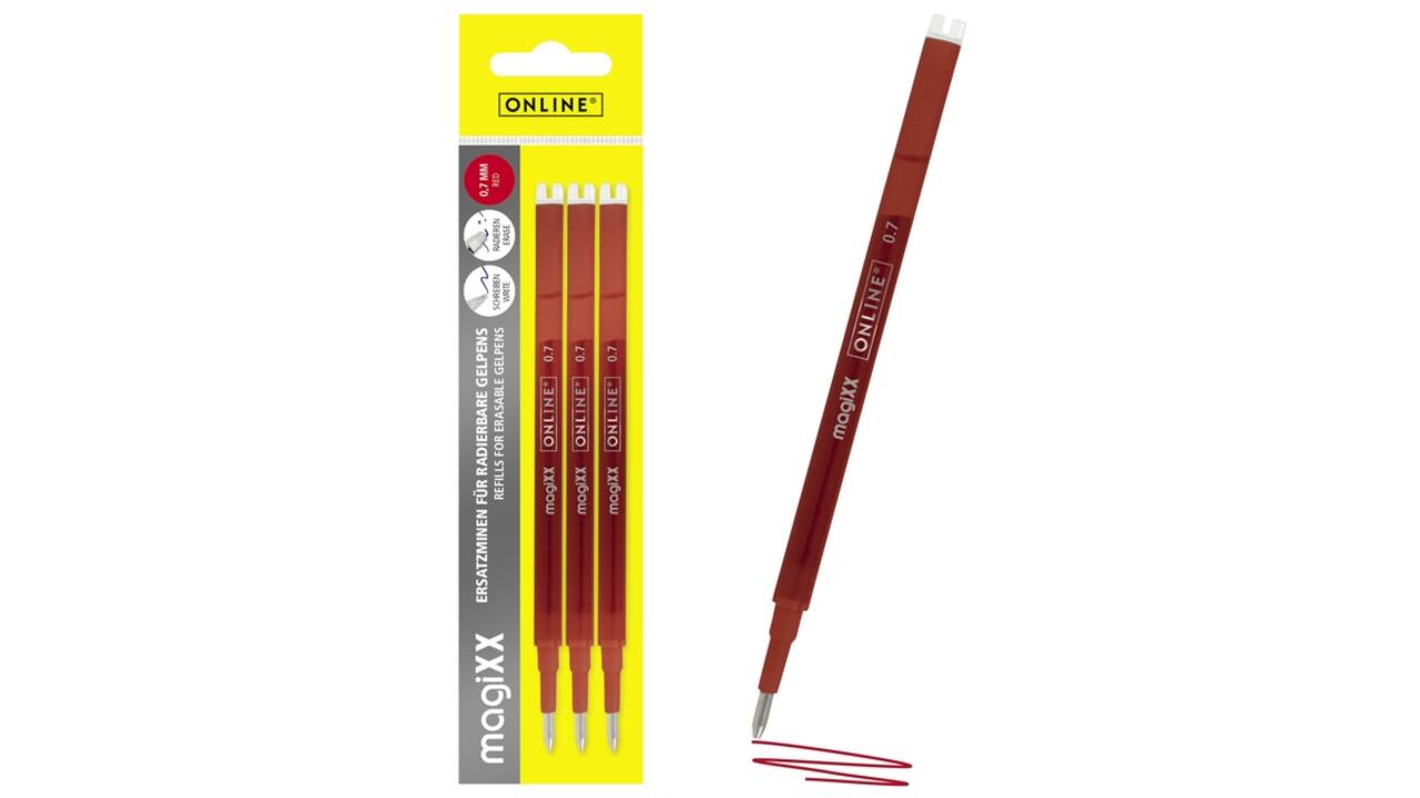 Gelschrijvervulling Online Magixx 0.7mm rood blister à 3 stuks