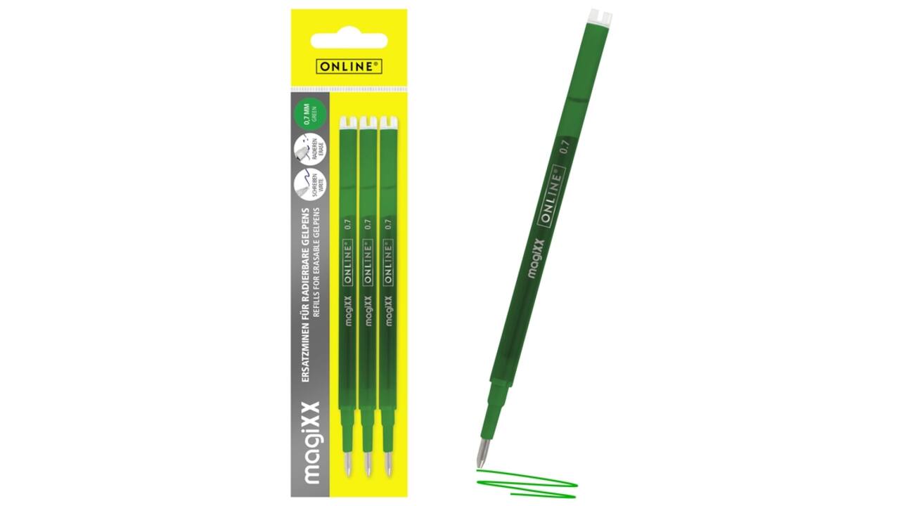 Gelschrijvervulling Online Magixx 0.7mm groen blister à 3 stuks