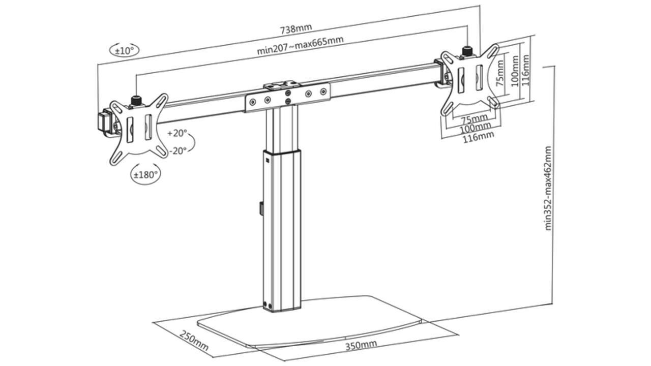 Monitorarm ACT office gasveer crossbar 2 schermen