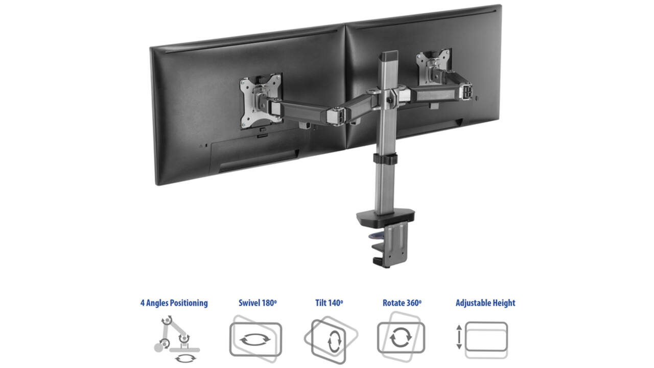 Monitorarm ACT office 2 schermen zilver