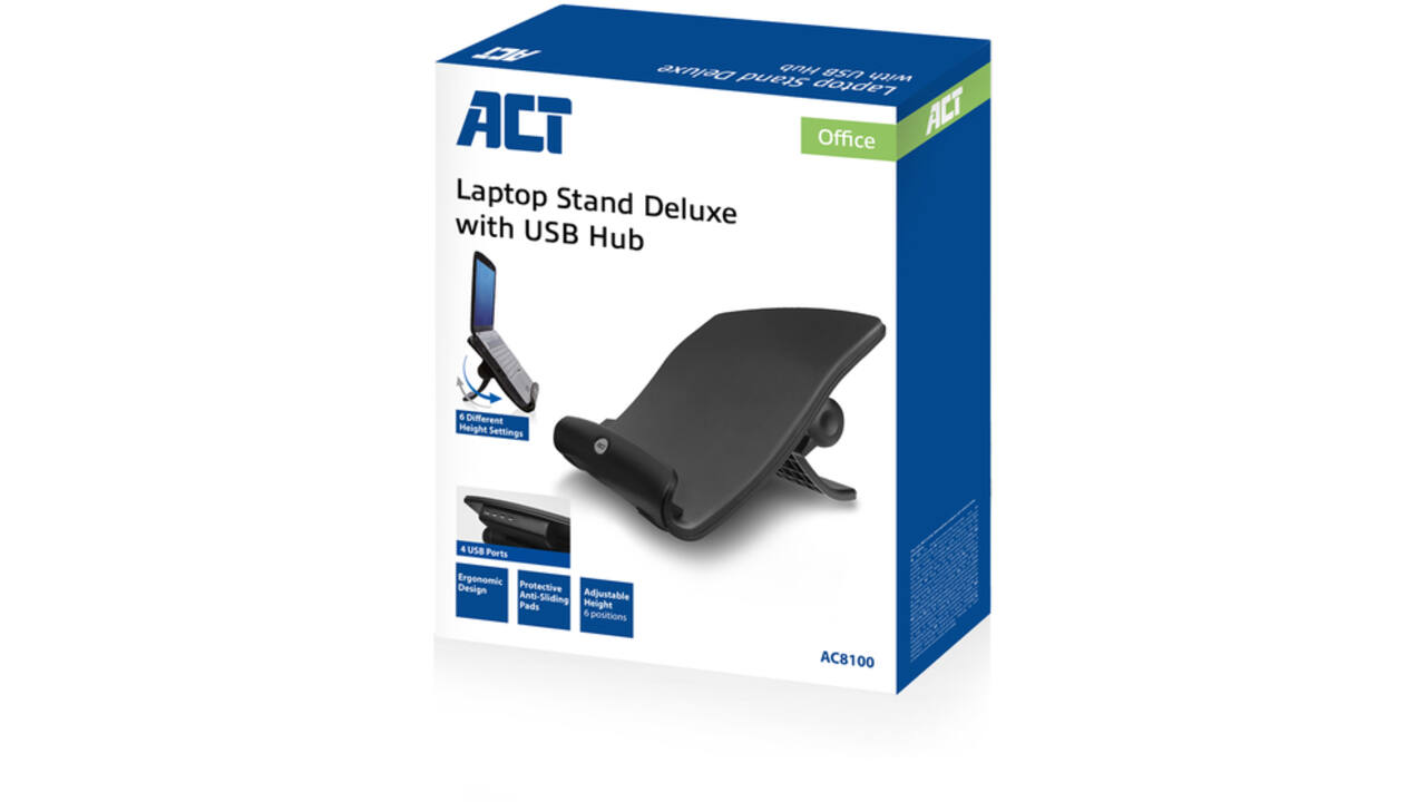 Laptopstandaard ACT 6 standen 4-p hub