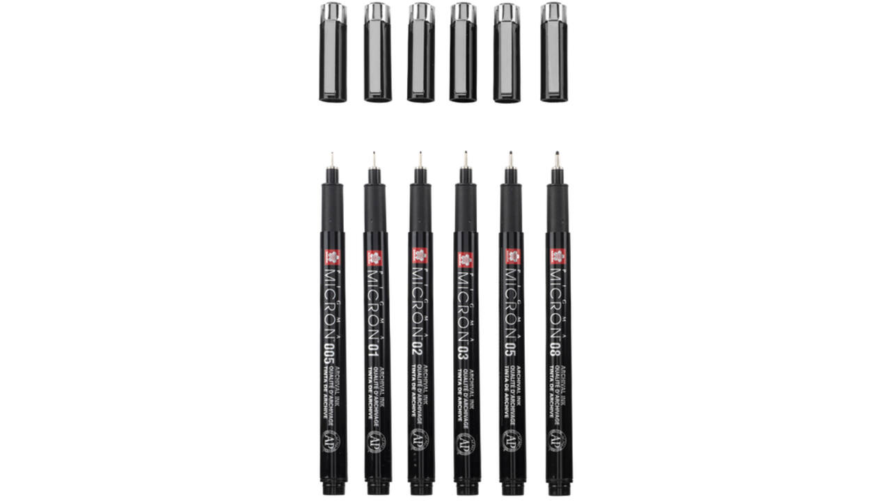 Fineliner Sakura Pigma Micron Black Edition set à 6 breedtes + gratis etui