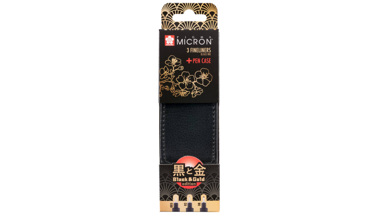 Fineliner Sakura Pigma Micron Black & Gold Edition set à 3 breedtes + gratis etui