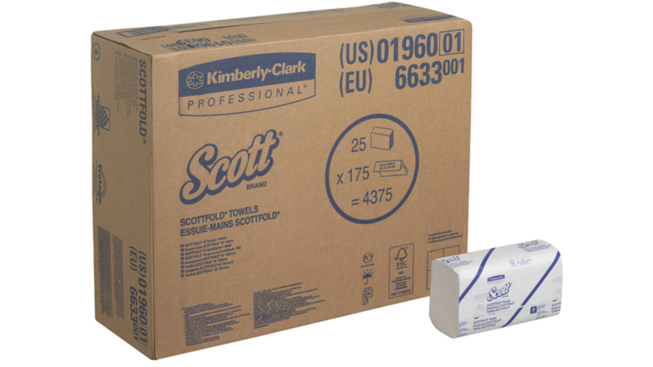 Handdoek Scott i-vouw 1-laags 20x31,5cm 25x175stuks wit 6633