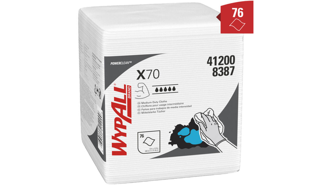 Poetsdoek WypAll X70 PowerClean 42,1x37,5cm 12x76vel wit 8387