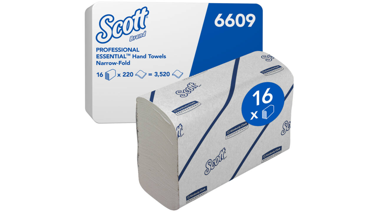 Handdoek Scott i-vouw 2-laags 21,2x18,6cm 16x220stuks wit 6609