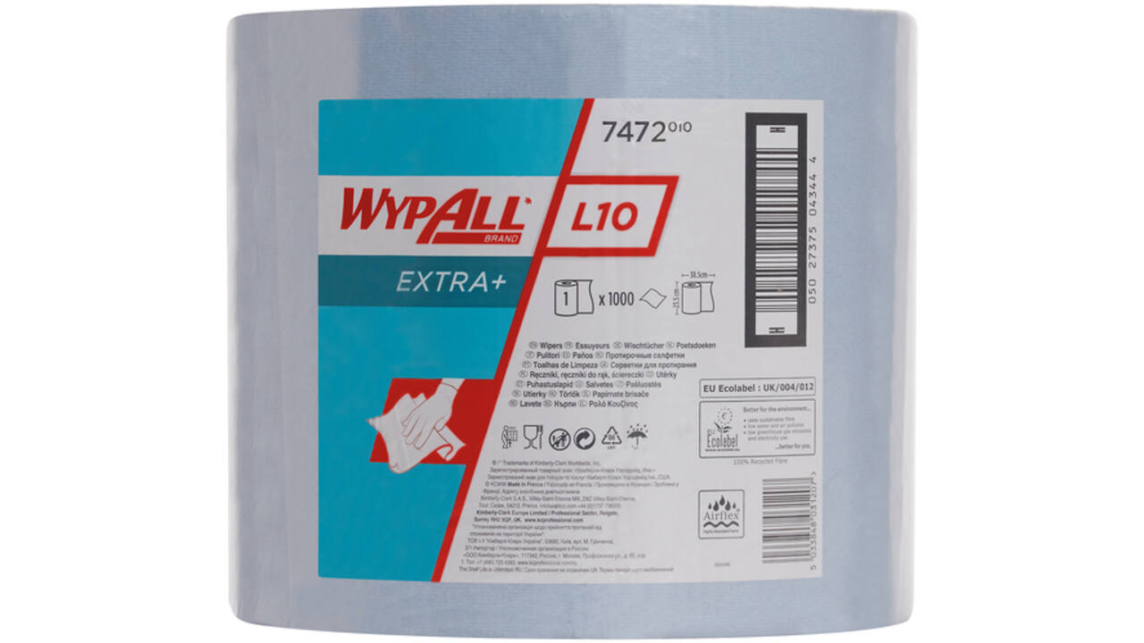 Poetsrol WypAll L10 EXTRA 1-laags 23,5cmx380m 1000vel blauw 7472