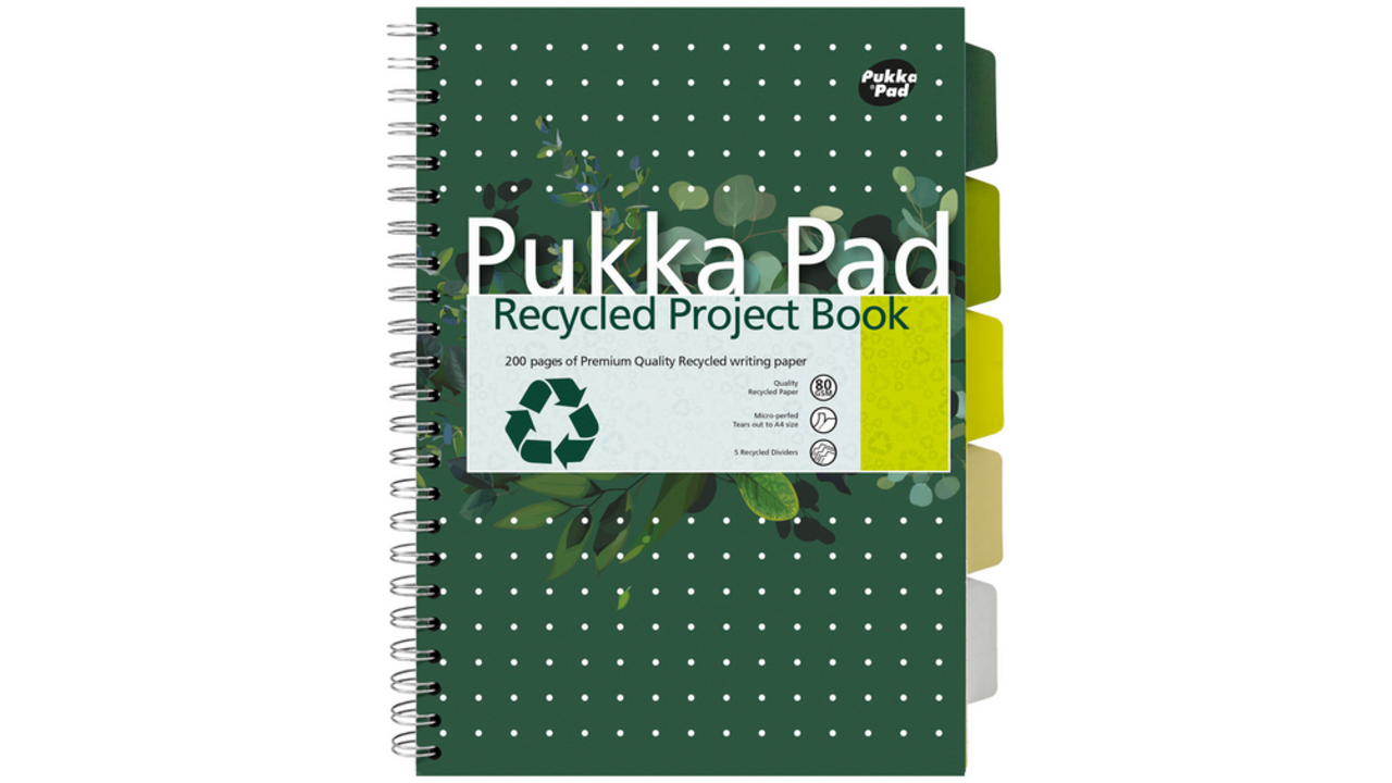 Projectboek Pukka Recycled A4 lijn 5-tabs 4-gaats 200 pagina's 80gr groen