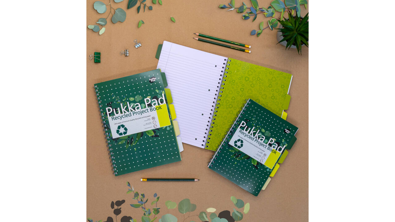 Projectboek Pukka Recycled A4 lijn 5-tabs 4-gaats 200 pagina's 80gr groen