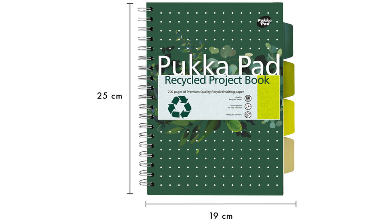 Projectboek Pukka Recycled B5 lijn 4-tabs 200 pagina's 80gr groen