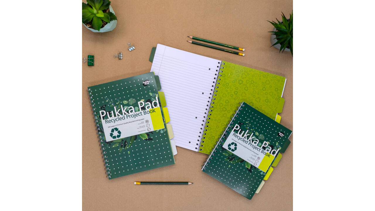 Projectboek Pukka Recycled B5 lijn 4-tabs 200 pagina's 80gr groen