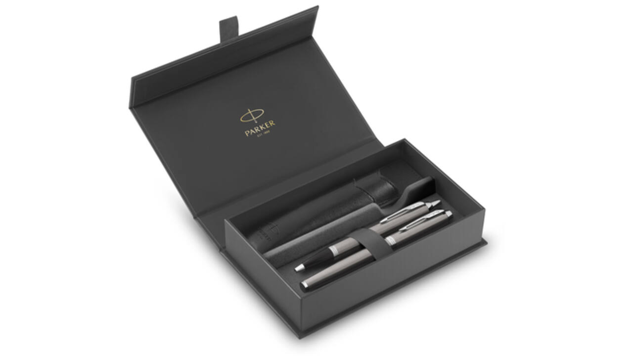 Balpen en vulpen Parker IM met etui stainless steel CT medium 3 stuks
