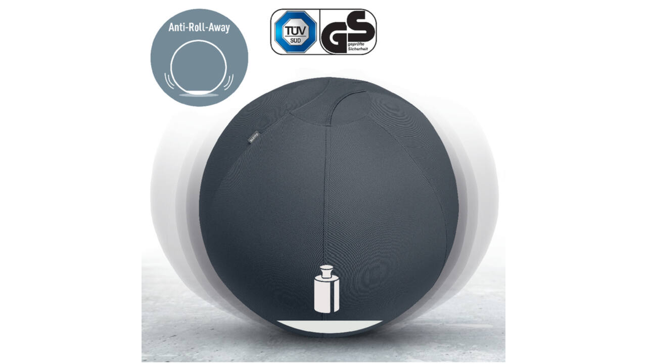 Actieve zitbal Leitz Ergo 65cm anti-rol donkergrijs