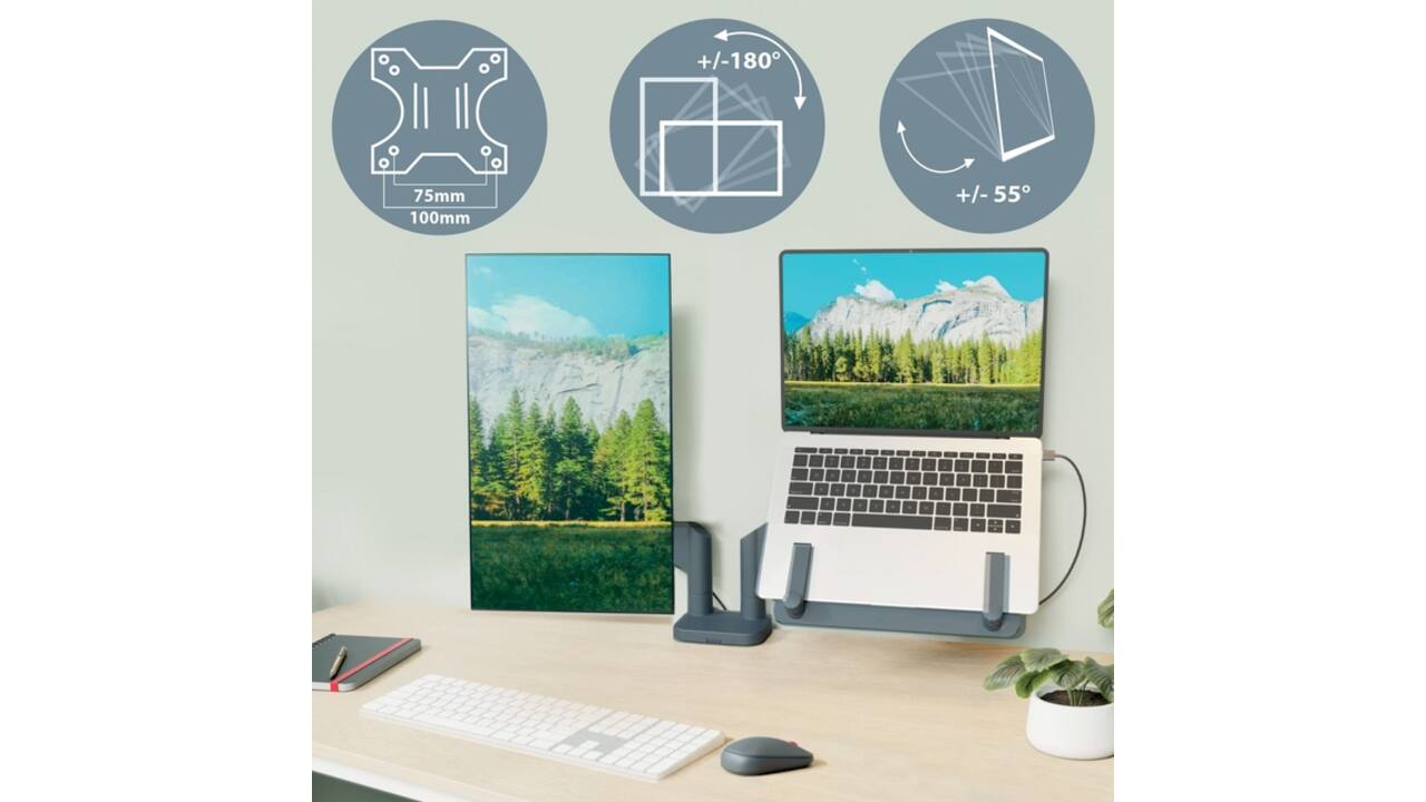 Monitor en Laptoparm Leitz Ergo ruimtebesparend dubbele monitorarm