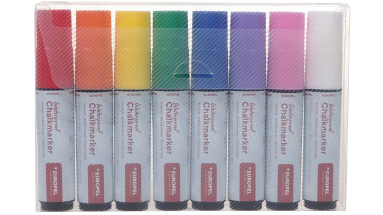 Krijtstift Europel watervast 15mm assorti etui 8 stuks