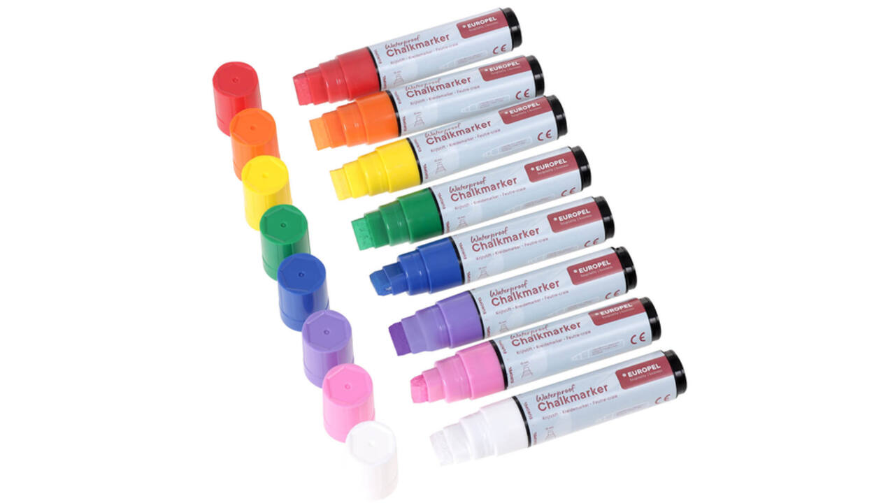 Krijtstift Europel watervast 15mm assorti etui 8 stuks