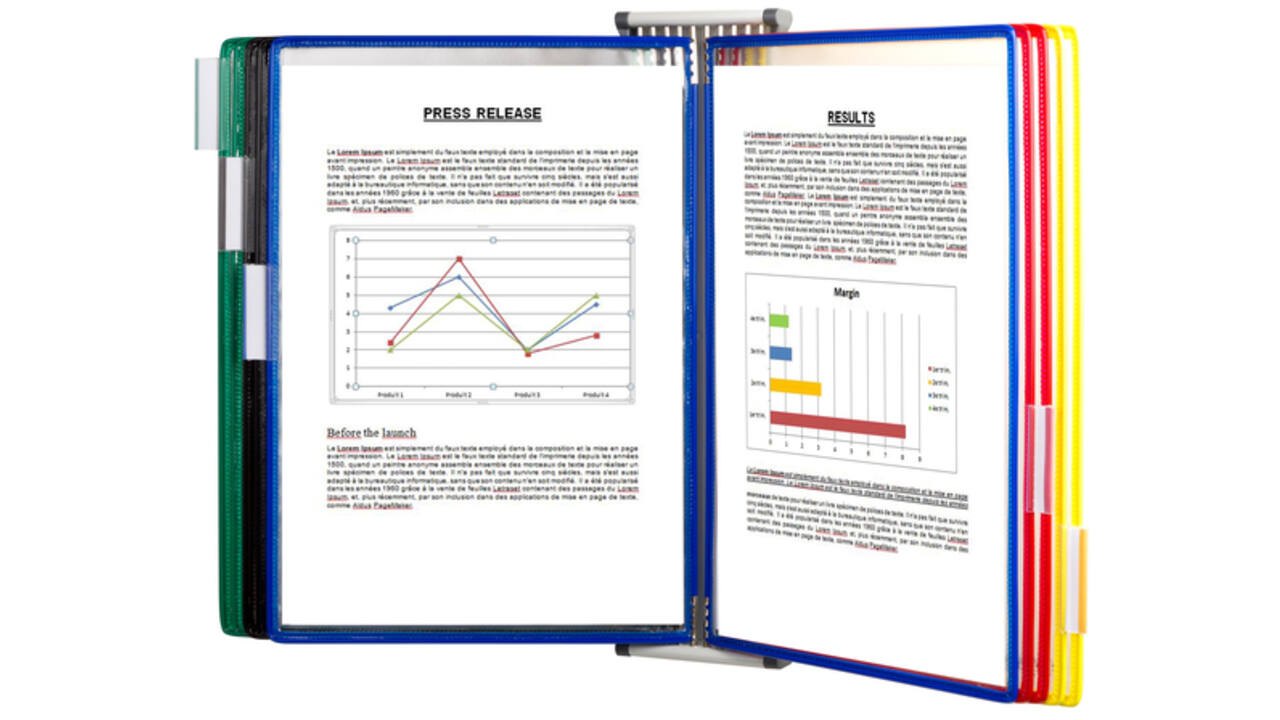 Zichtpanelensysteem wand Tarifold metaal A4 met 10-tassen assorti