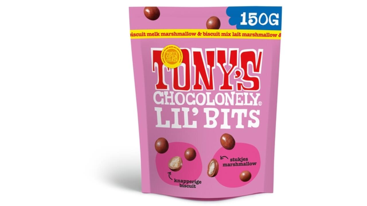 Chocolade Tony's Chocolonely Lil' Bits melk marshmallow & biscuit 150 gram