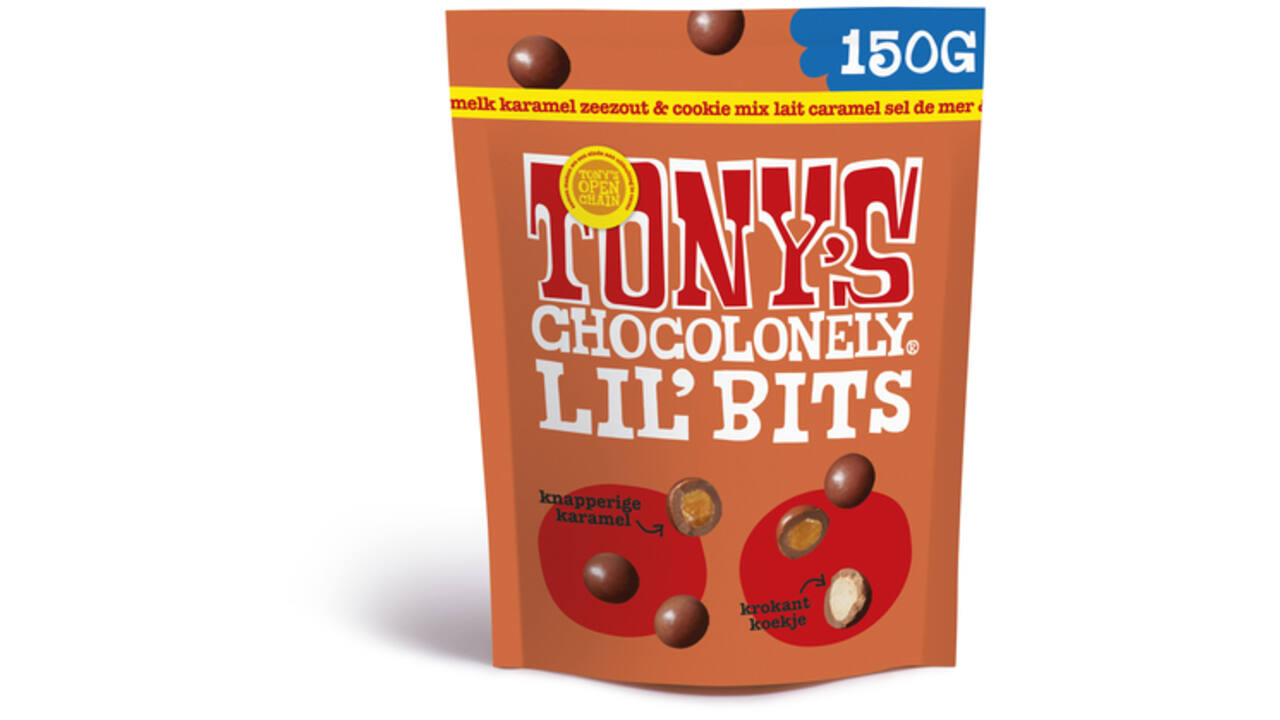 Chocolade Tony's Chocolonely Lil' Bits melk karamel zeezout & cookie 150 gram