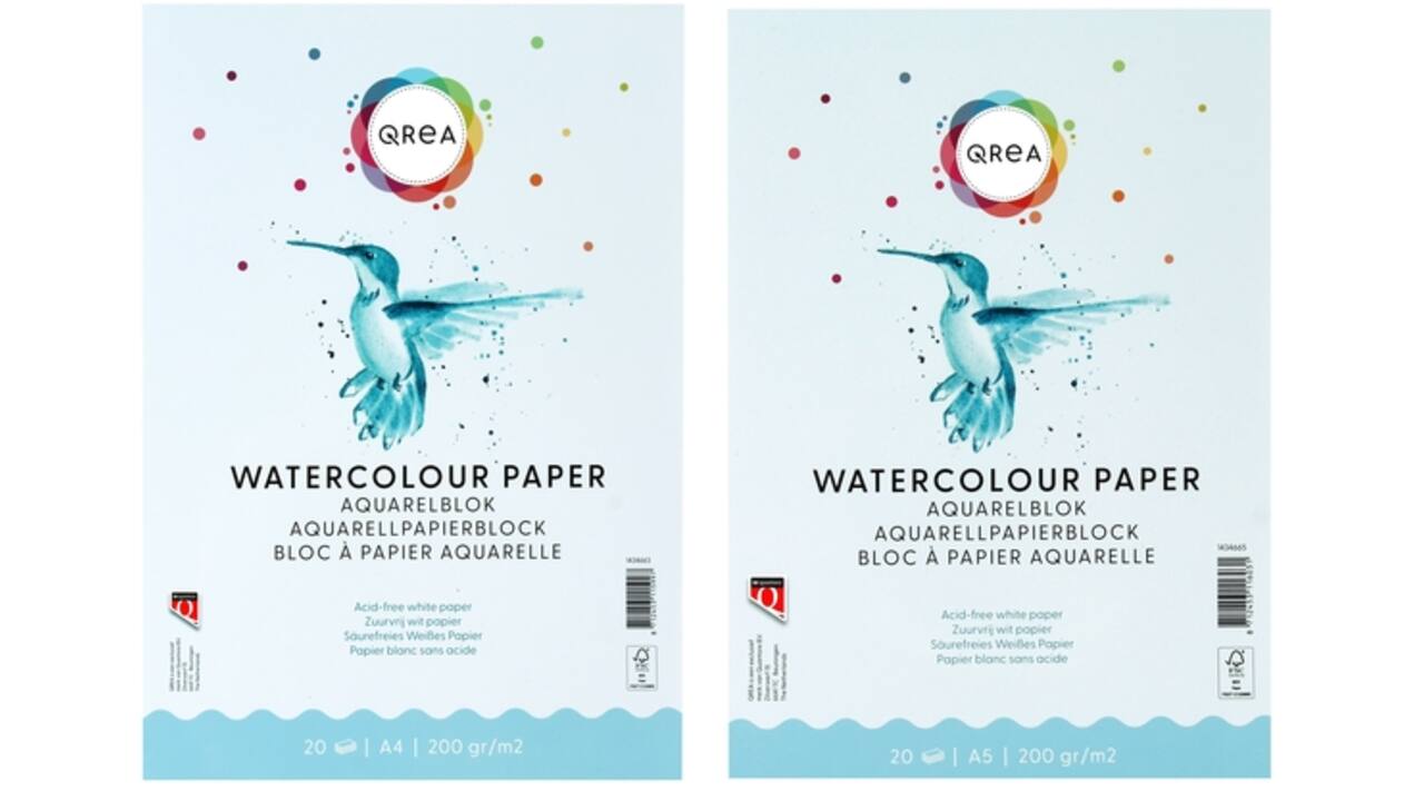 Aquarelblok Qrea A4 20vel 200gr gelijmd