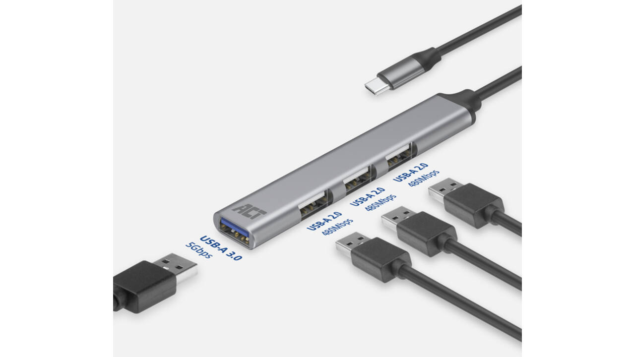 Hub ACT USB-C 3x USB-A 2.0 en 1x USB-A 3.0