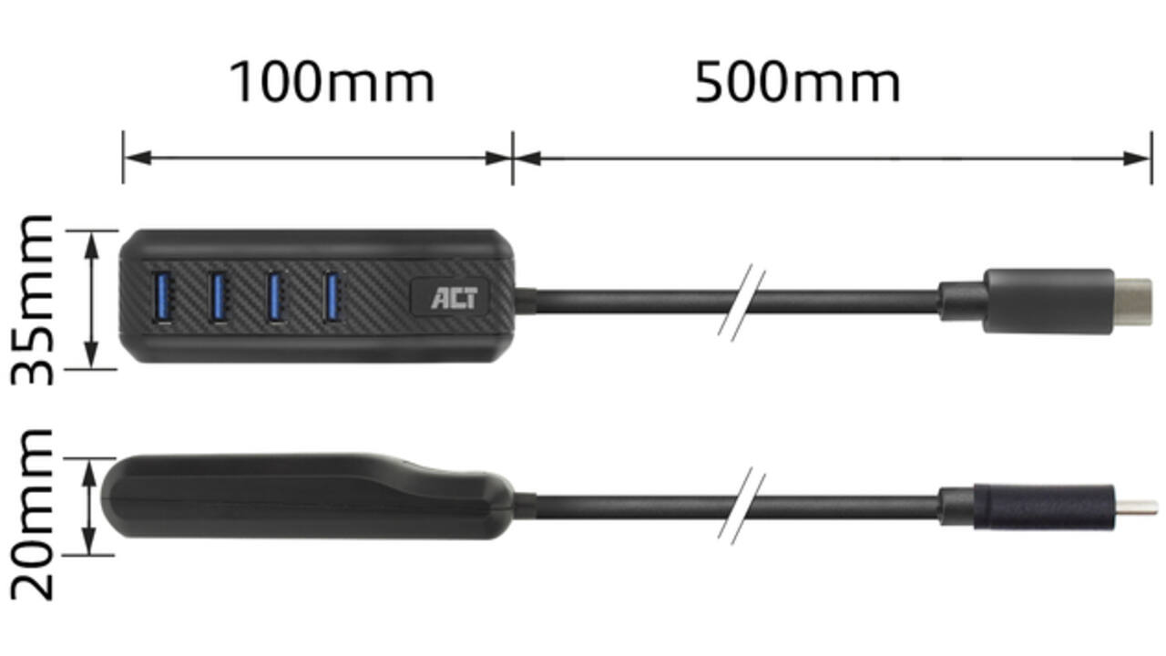 Hub ACT USB-C 3.0 4 poorts USB-A