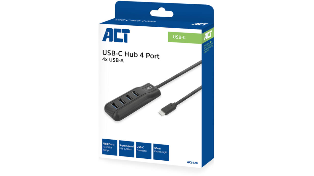 Hub ACT USB-C 3.0 4 poorts USB-A