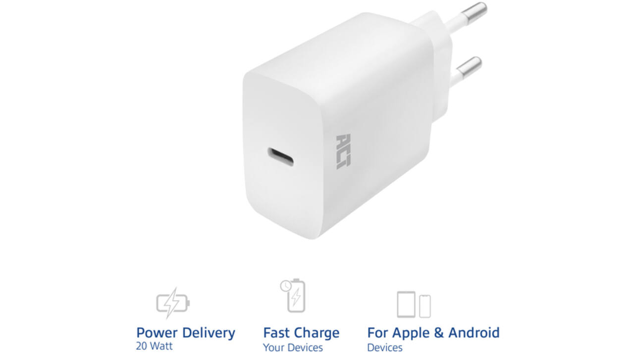Oplader ACT USB-C 1-poort 20W Power Delivery