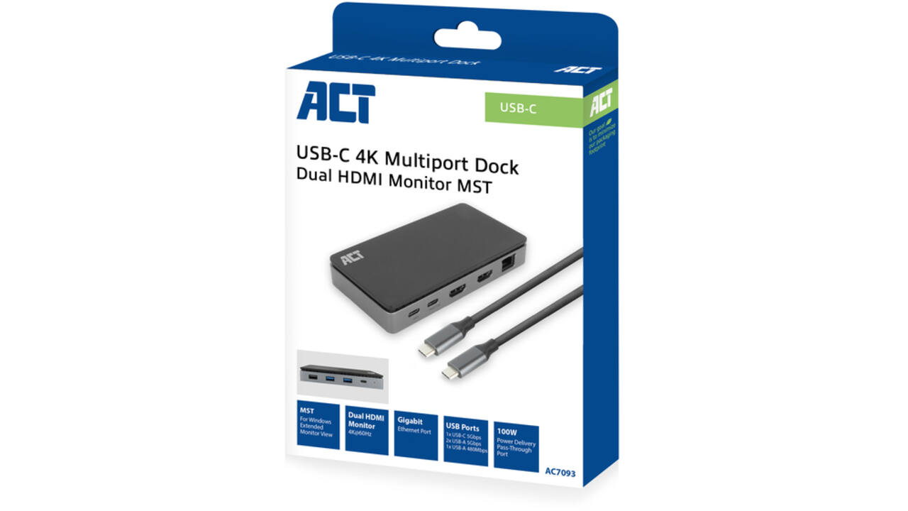 Dockingstation ACT USB-C 4K MST voor 2 HDMI monitoren