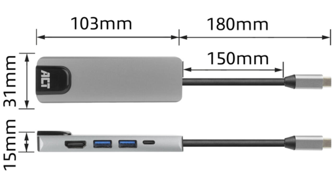 Dockingstation ACT USB-C 4K voor 1 HDMI monitor