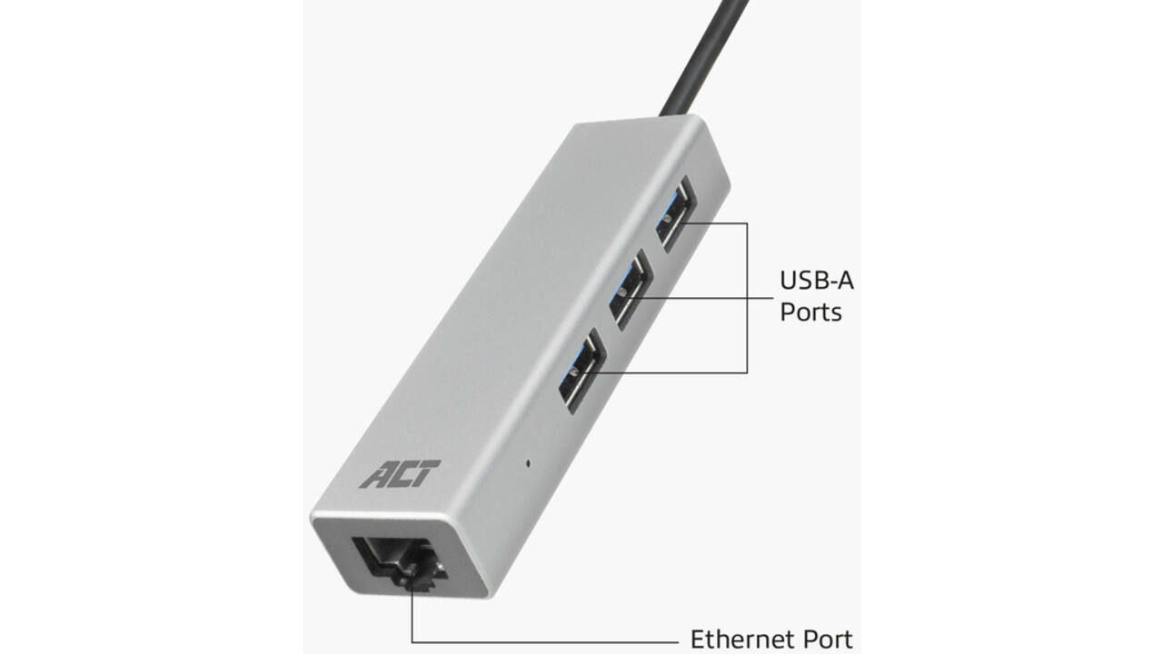 Hub ACT USB-C 3.0 3x USB-A Gigabit ethernet