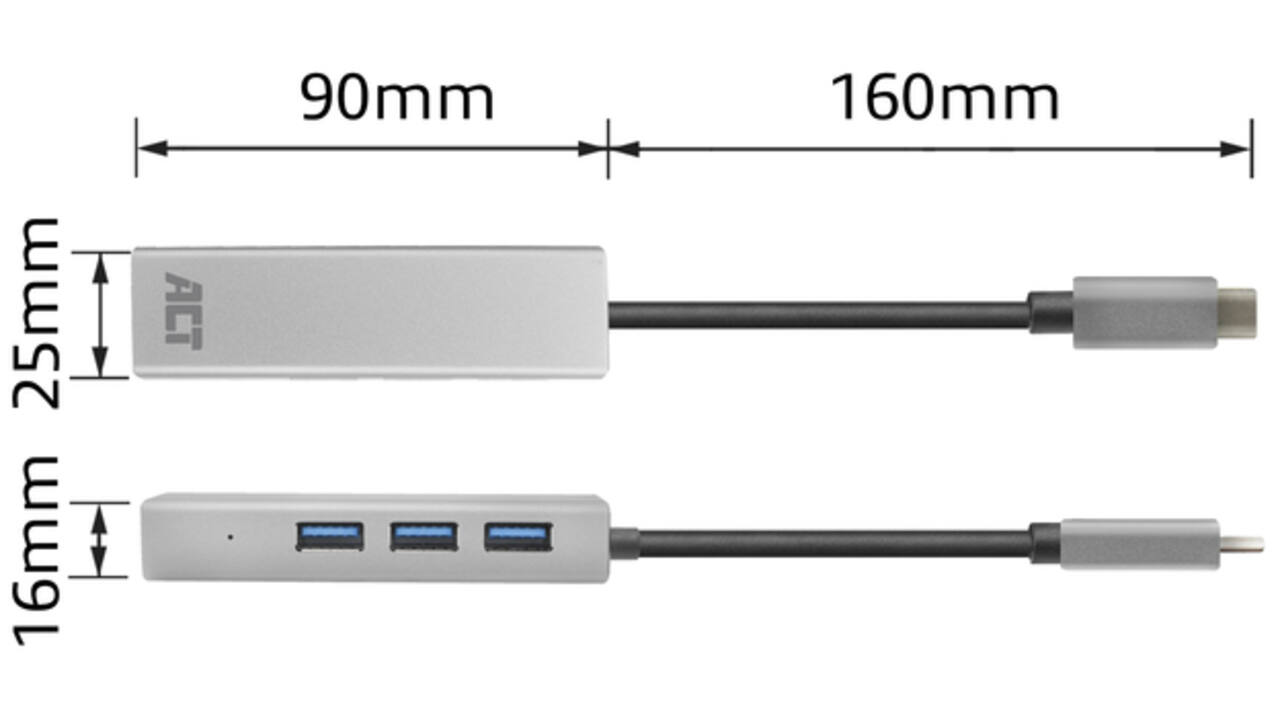 Hub ACT USB-C 3.0 3x USB-A Gigabit ethernet