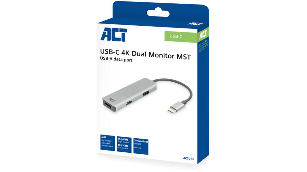 Adapter ACT USB-C 4K multiport voor 2 HDMI monitoren
