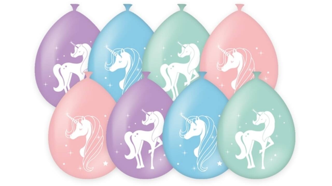 Ballonen Unicorn 30 cm 8 stuks pastel