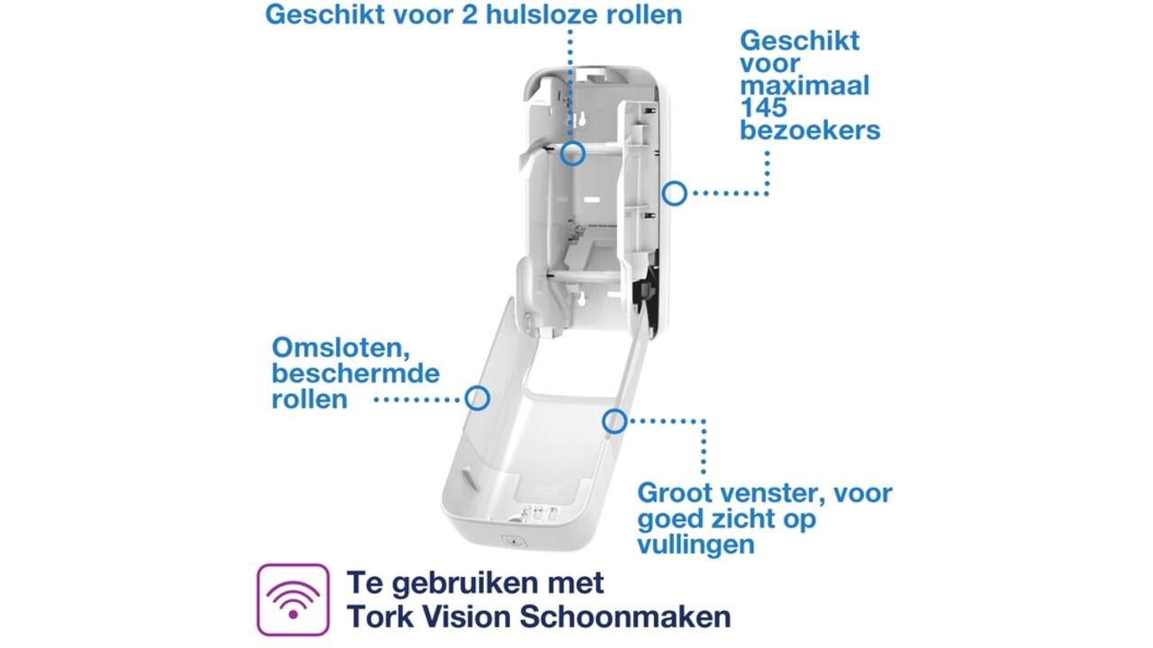 Toiletpapierdispenser Tork T7 Elevation OptiServe Coreless medium verticaal duo wit 558040