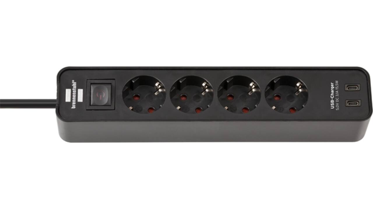 Stekkerdoos Brennenstuhl Ecolor 4 voudig inclusief 2 USB C 1.5 meter zwart