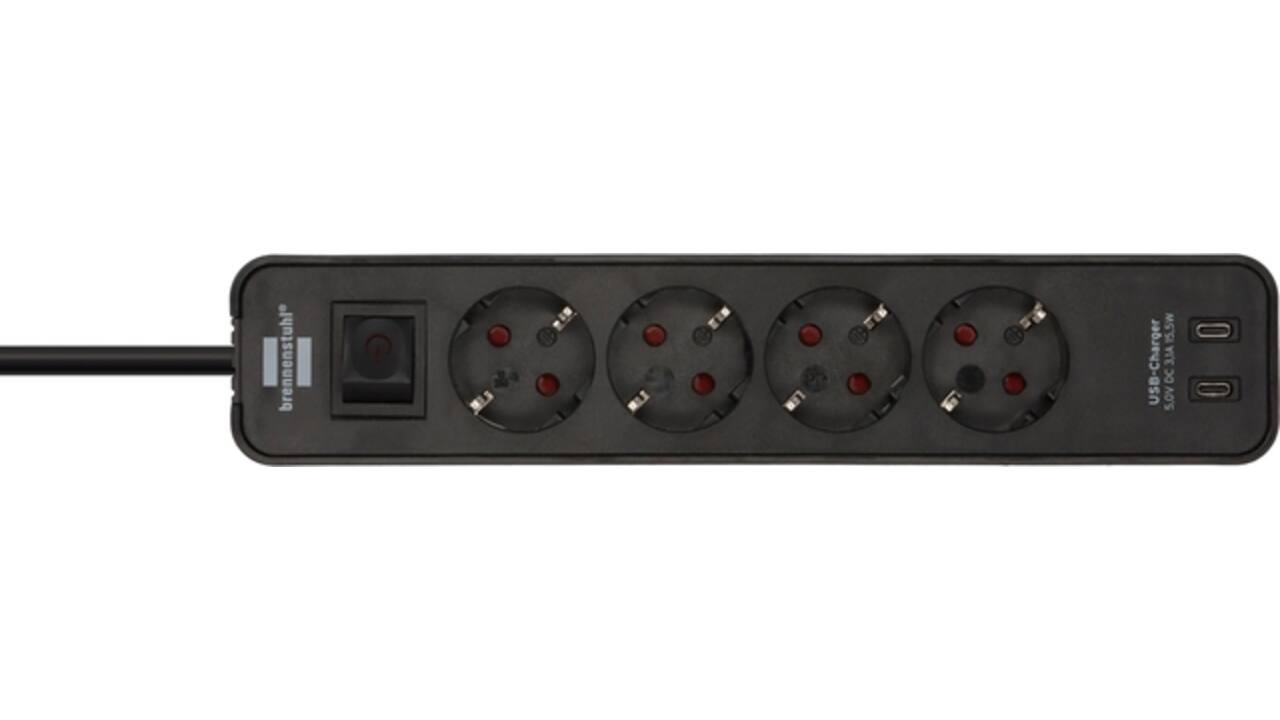 Stekkerdoos Brennenstuhl Ecolor 4 voudig inclusief 2 USB C 1.5 meter zwart