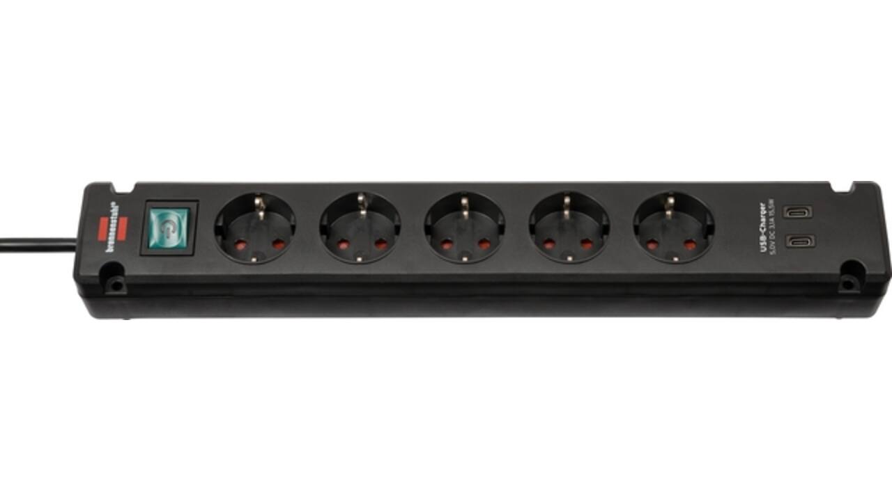 Stekkerdoos Brennenstuhl Bremounta 5 voudig inclusief 2 USB C 3 meter zwart